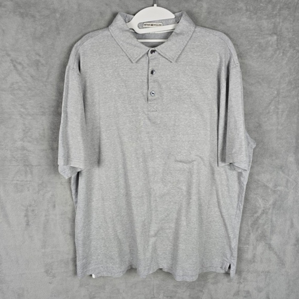 Peter‎ Millar Mens Size XXL Gray Linen Cotton Blend Short Sleeve Polo Shirt Golf